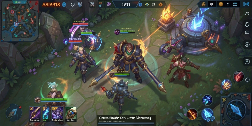 Screenshot gameplay <strong>ASIA918</strong> yang menampilkan aksi seru pertempuran MOBA.