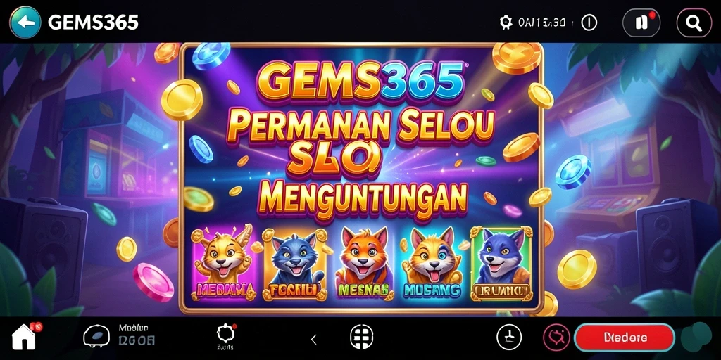 Screenshot utama GEMS365 menampilkan gameplay slot yang menarik dan seru.