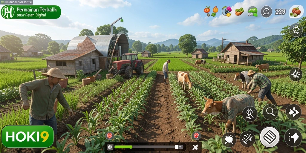 Screenshot gameplay HOKI9 menampilkan aktivitas bertani yang seru.
