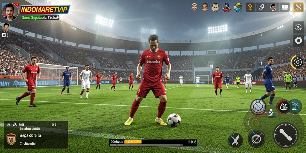 Tampilan gameplay INDOMARETVIP dengan aksi sepakbola mendebarkan.