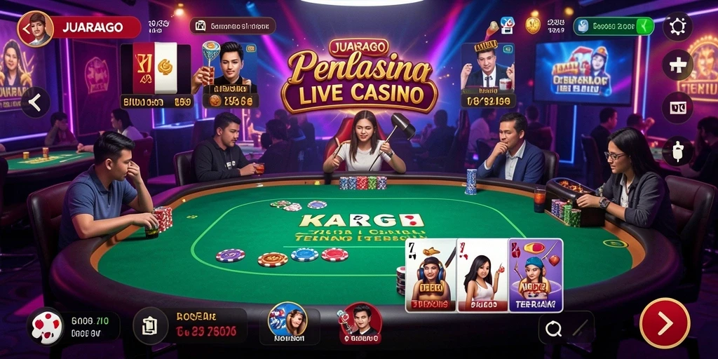 Tampilan interaksi dealer langsung dalam JUARAGO saat bermain Live Casino.