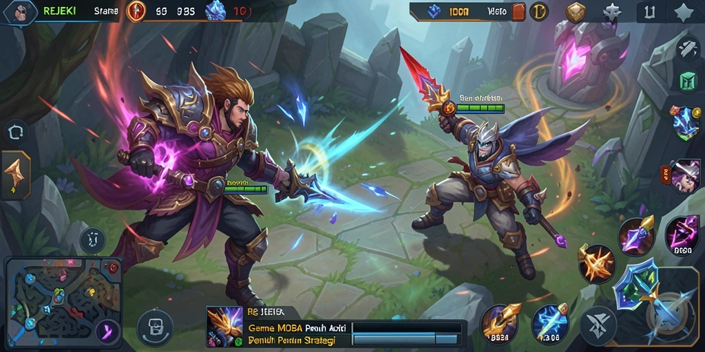 Tampilan gameplay seru dalam pertempuran tim MOBA.