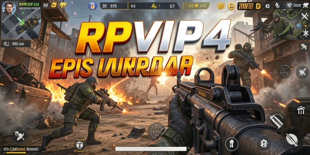Screenshot RPVIP4 menampilkan aksi tembak-menembak intens.