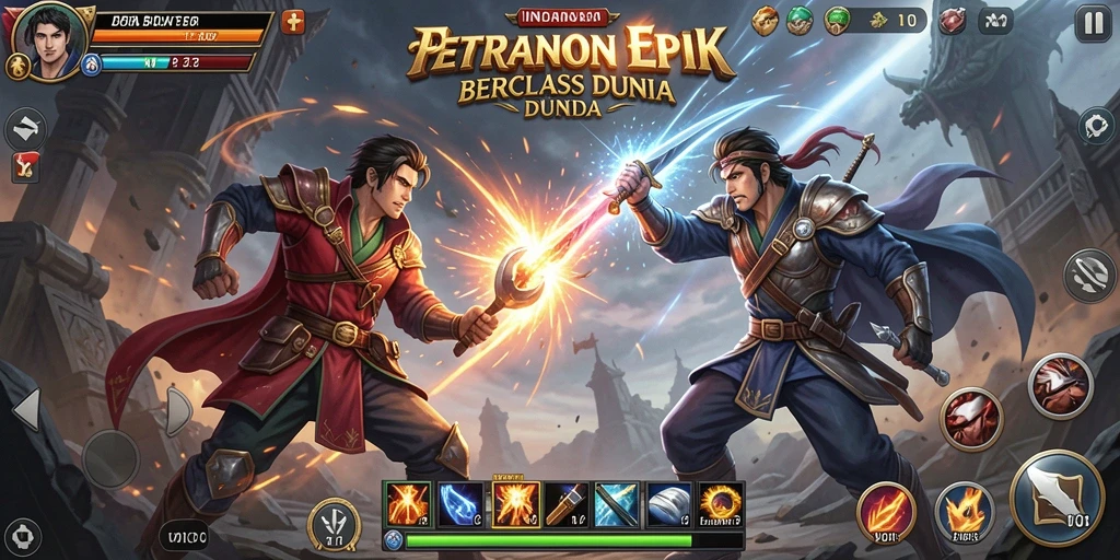 Tangkapan layar utama V07 menampilkan pertarungan dinamis dengan karakter yang mendebarkan.
